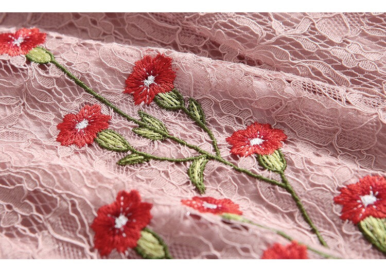 Embroidered Flower Lace Mini Dress