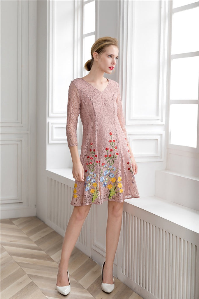 Embroidered Flower Lace Mini Dress