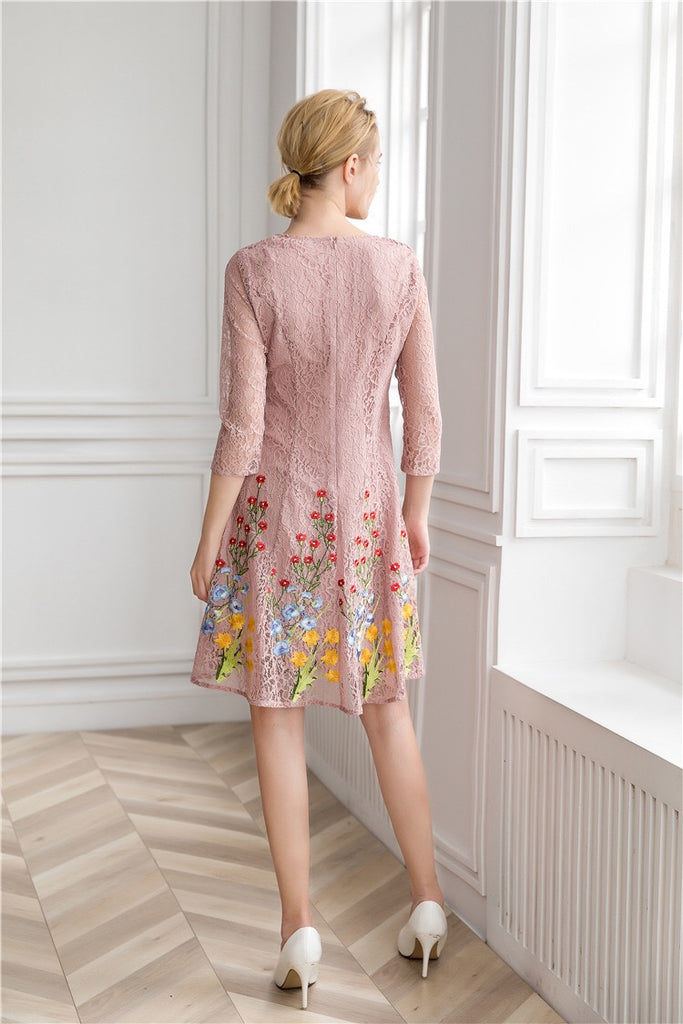 Embroidered Flower Lace Mini Dress
