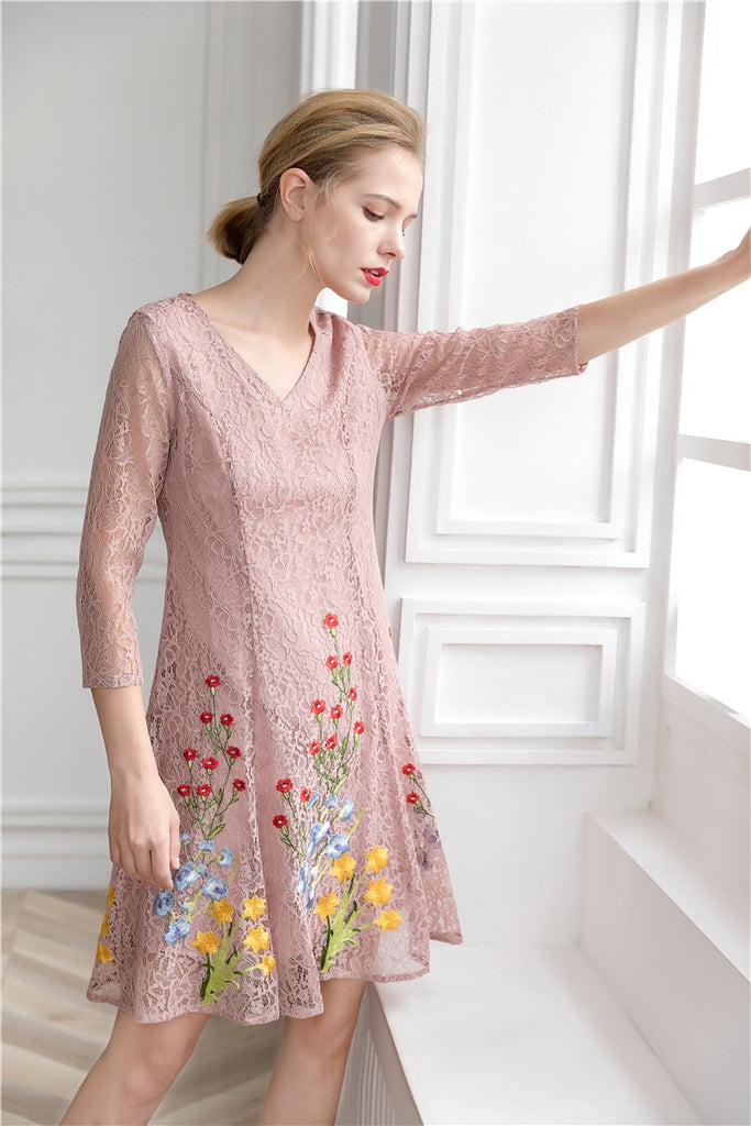Embroidered Flower Lace Mini Dress