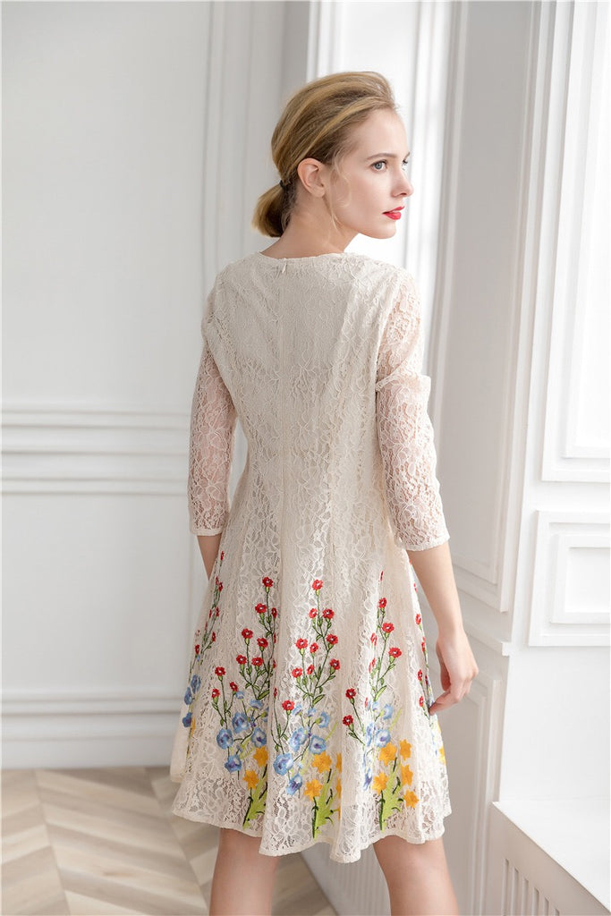 Embroidered Flower Lace Mini Dress