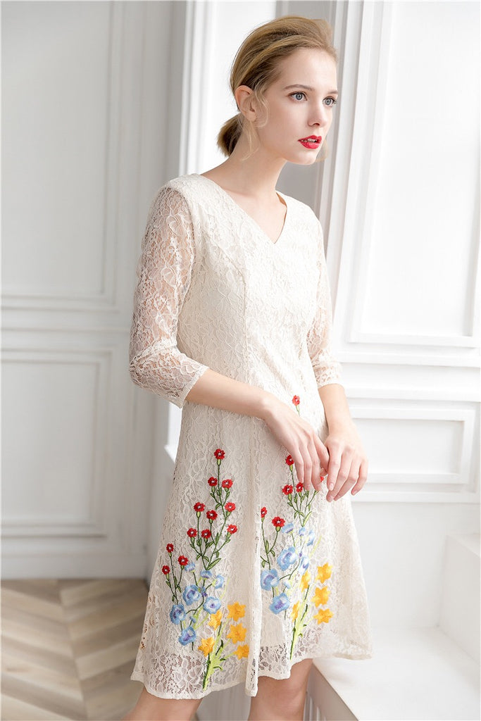 Embroidered Flower Lace Mini Dress
