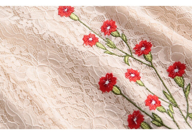 Embroidered Flower Lace Mini Dress