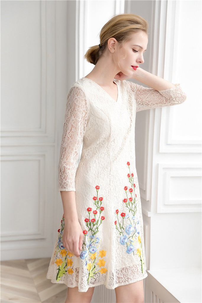 Embroidered Flower Lace Mini Dress