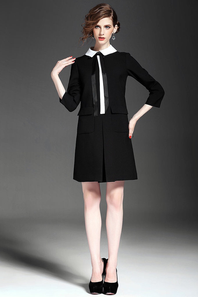 Pleated A-Line Dress W/ Tie