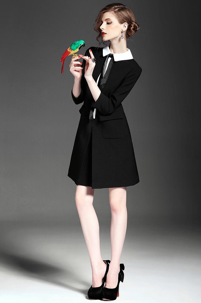 Pleated A-Line Dress W/ Tie