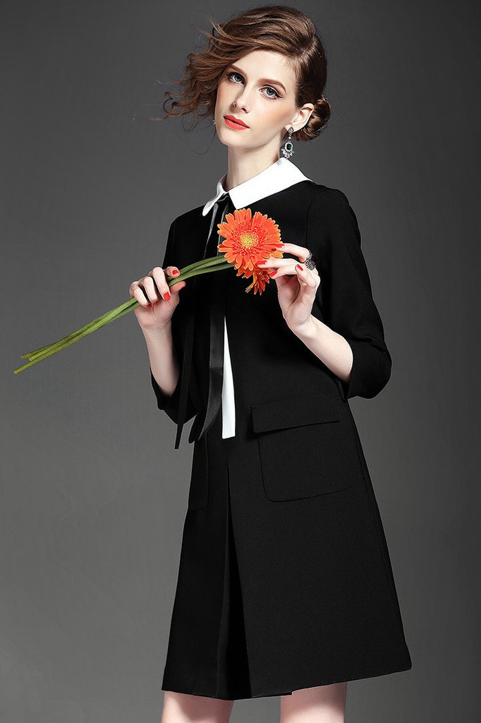 Pleated A-Line Dress W/ Tie