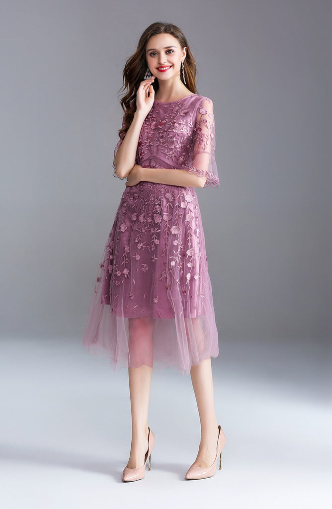 Mesh Midi Dress W/ Embroidery