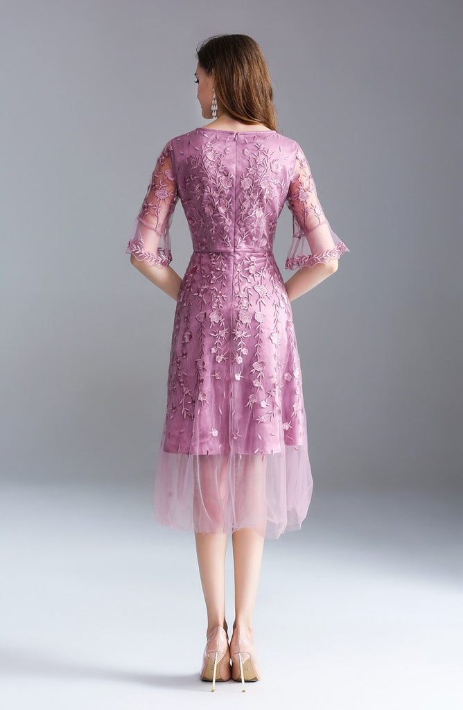 Mesh Midi Dress W/ Embroidery