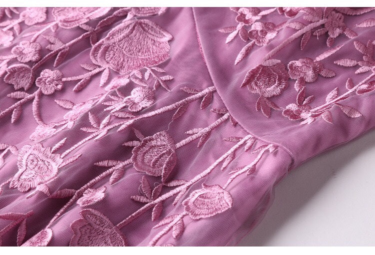 Mesh Midi Dress W/ Embroidery