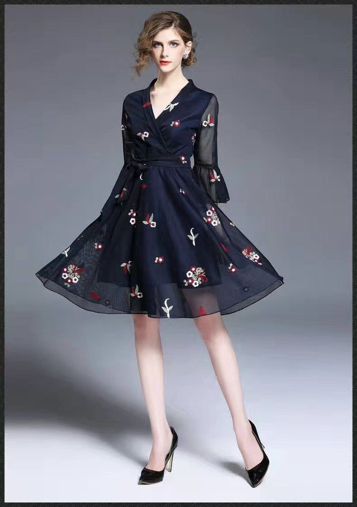 Embroidered Dress W/ Ruffled Sleeve