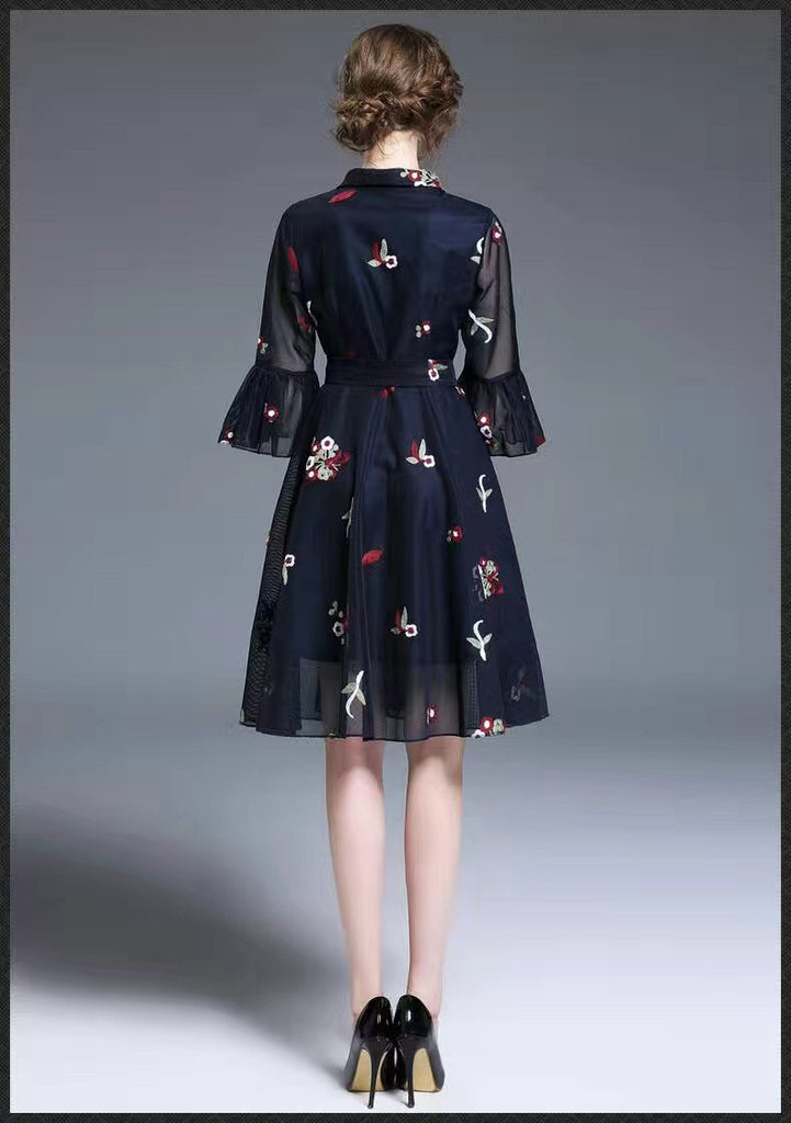 Embroidered Dress W/ Ruffled Sleeve