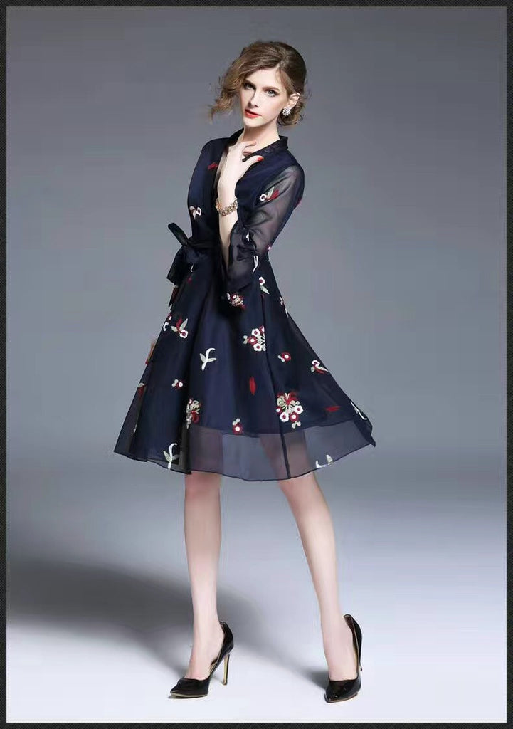 Embroidered Dress W/ Ruffled Sleeve