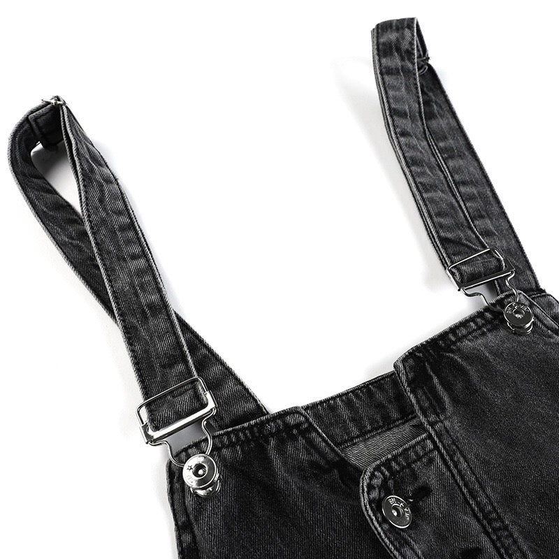 Denim Overalls W/ Plaid Accent