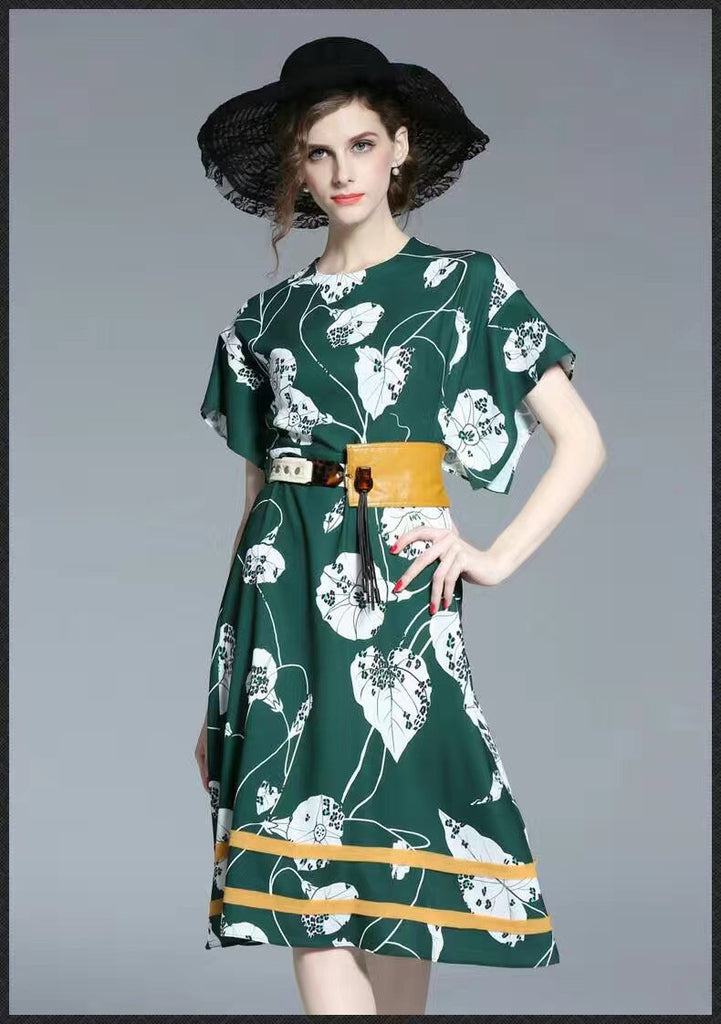 Dark Green and Yellow Contrast Dress