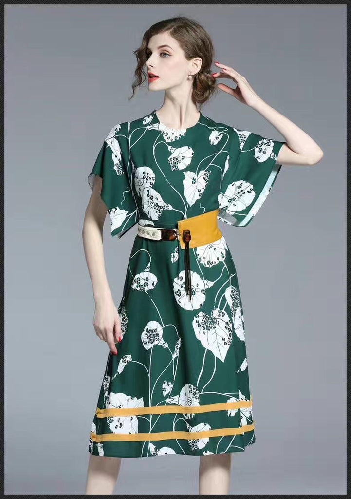 Dark Green and Yellow Contrast Dress