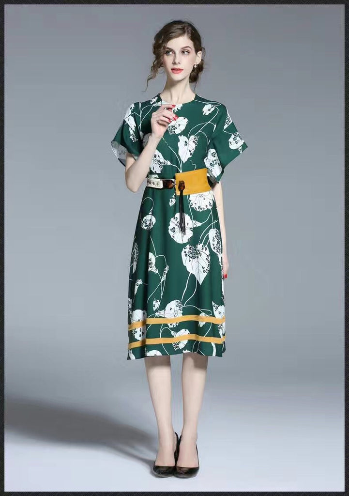 Dark Green and Yellow Contrast Dress