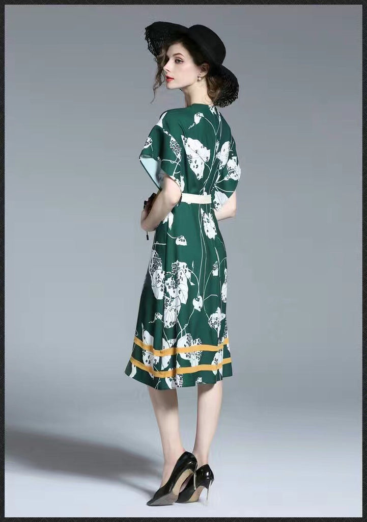 Dark Green and Yellow Contrast Dress