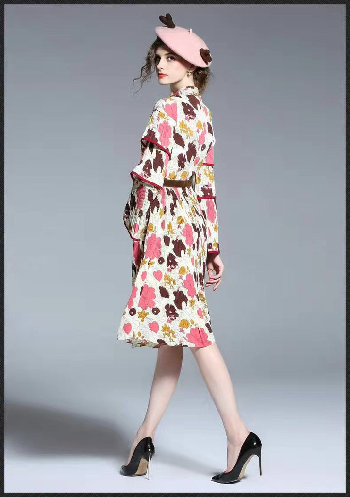 Floral Print Pleated Dress
