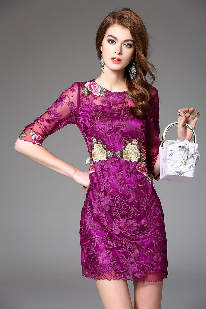 Embroidered Flower Lace Dress