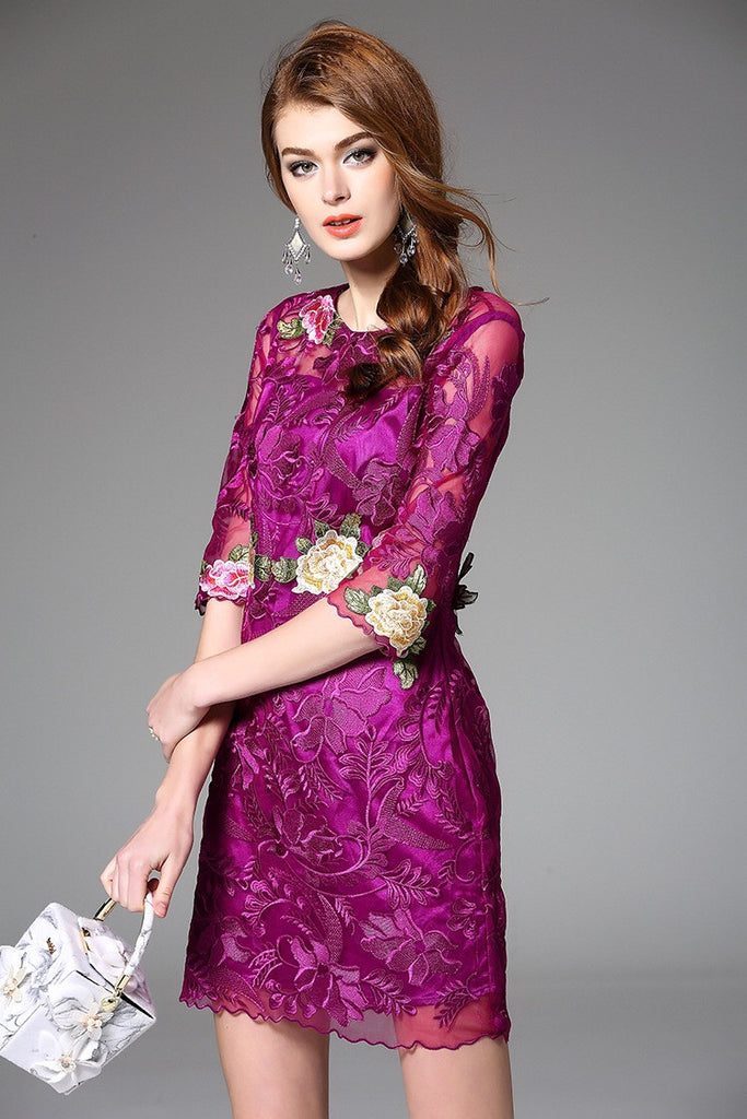 Embroidered Flower Lace Dress