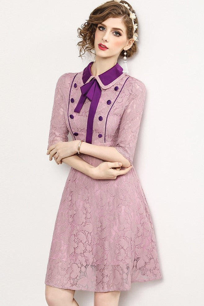 Lace Dress W/ Neck Ribbon