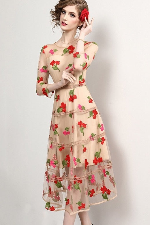 Floral Embroidered Tier Dress