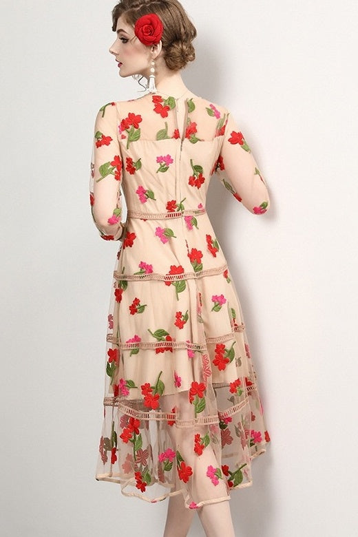 Floral Embroidered Tier Dress