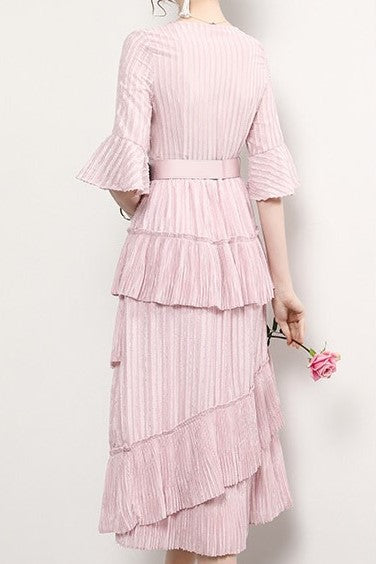 Pleated Tier Dress W/ Belt