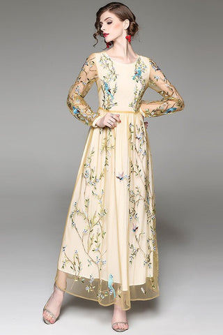 Embroidered Mesh Maxi Dress