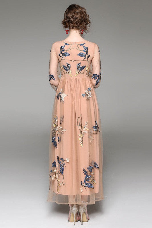 Embroidered Mesh Maxi Dress