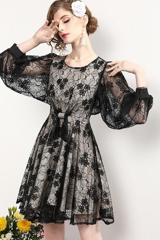 Lace Peasant Sleeve Dress