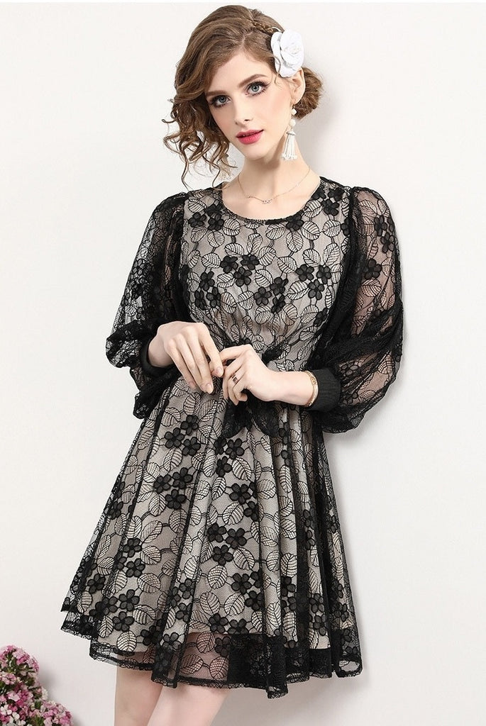 Lace Peasant Sleeve Dress