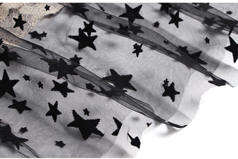 Star Printed Dress W/ Sheer Neck