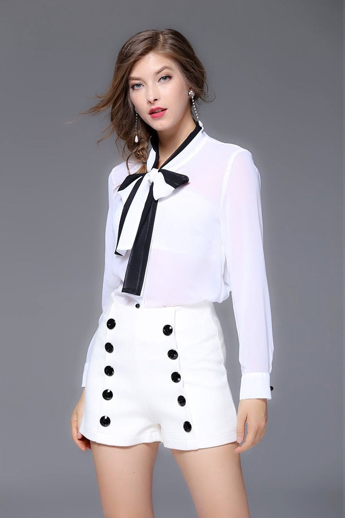 White Blouse W/ Black Tie