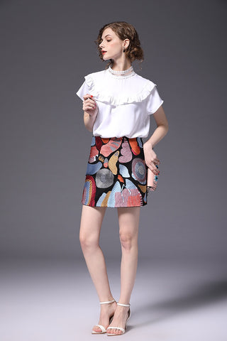 Crochet Neck Top W/ Ruffle