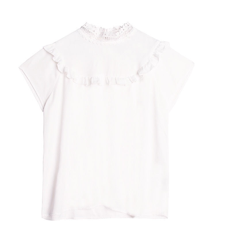 Crochet Neck Top W/ Ruffle