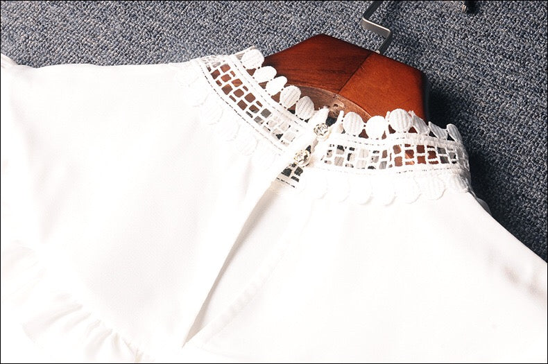 Crochet Neck Top W/ Ruffle