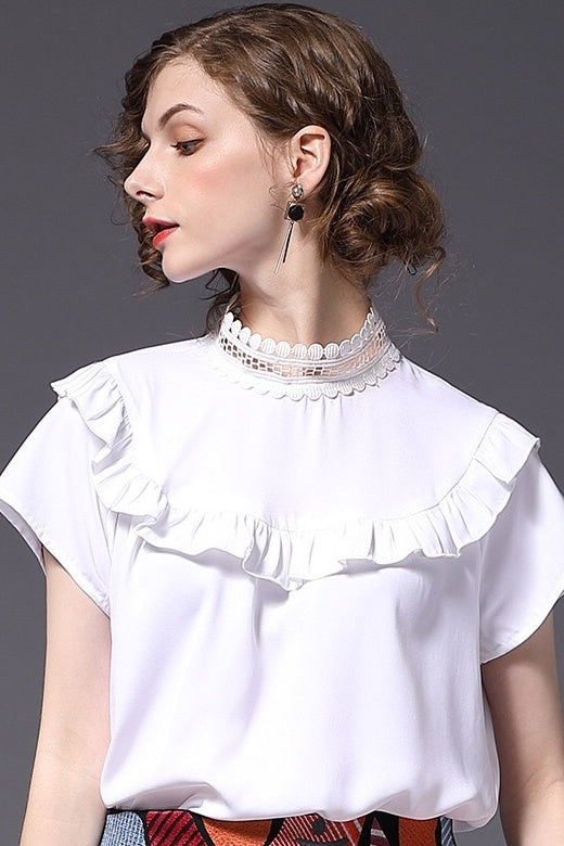 Crochet Neck Top W/ Ruffle