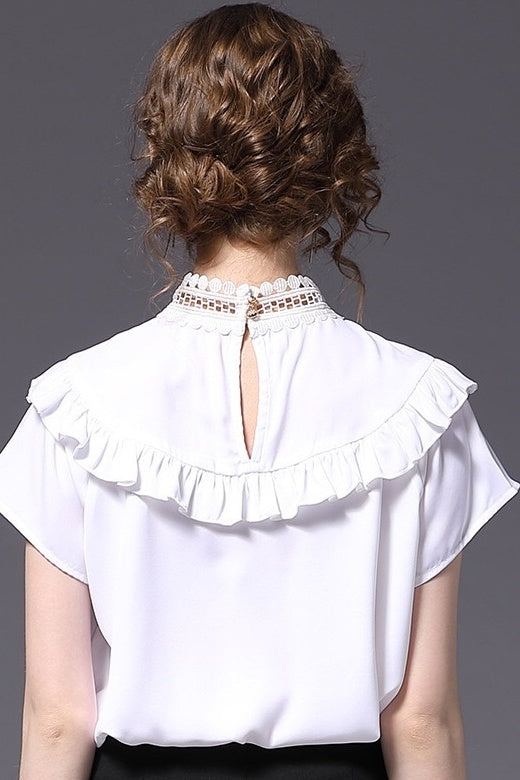 Crochet Neck Top W/ Ruffle