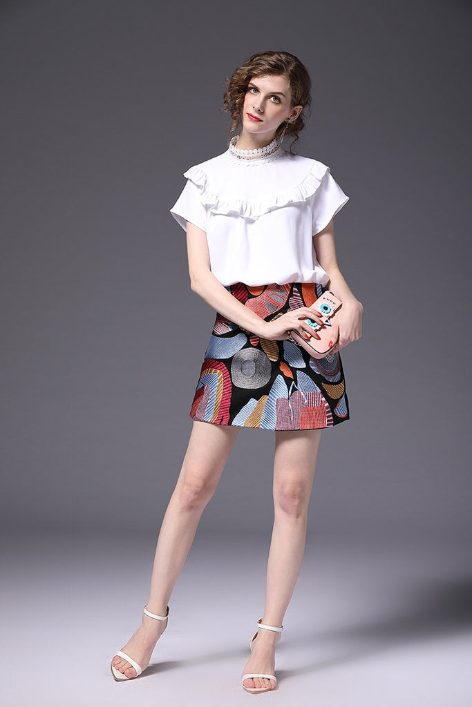 Crochet Neck Top W/ Ruffle