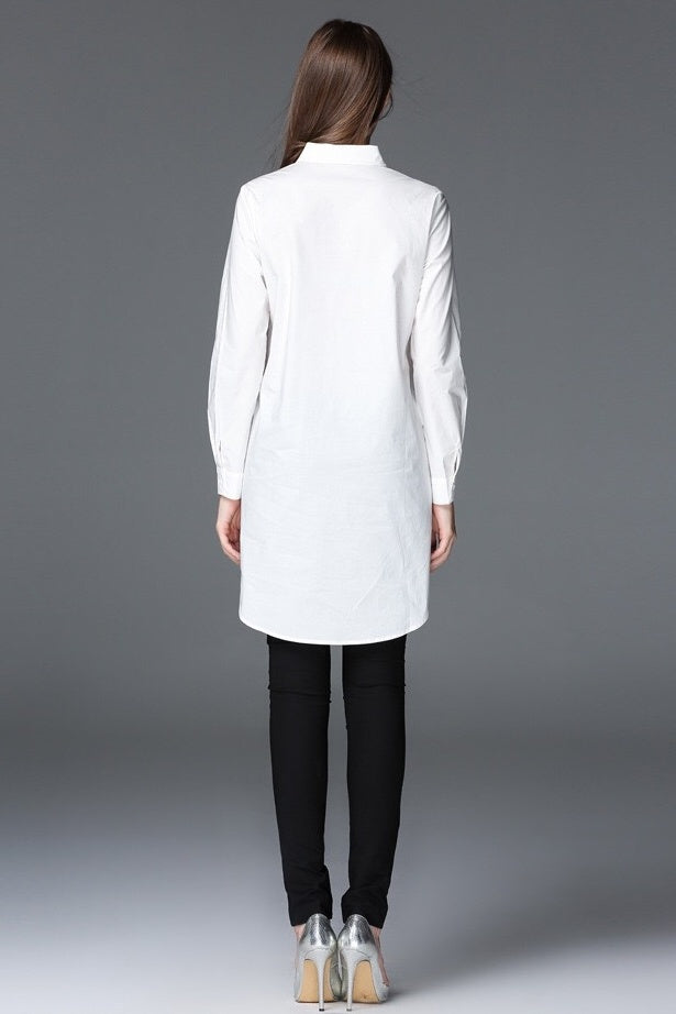 White Long Shirt W/ Lace Detail