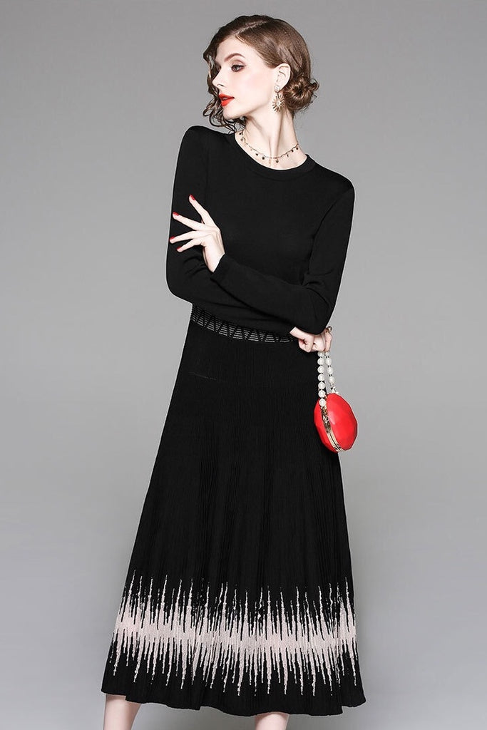 Black Tencel Dress W/ Wave Detail