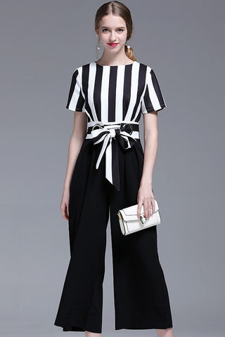 Stripe Top Jumpsuit W/ Belt