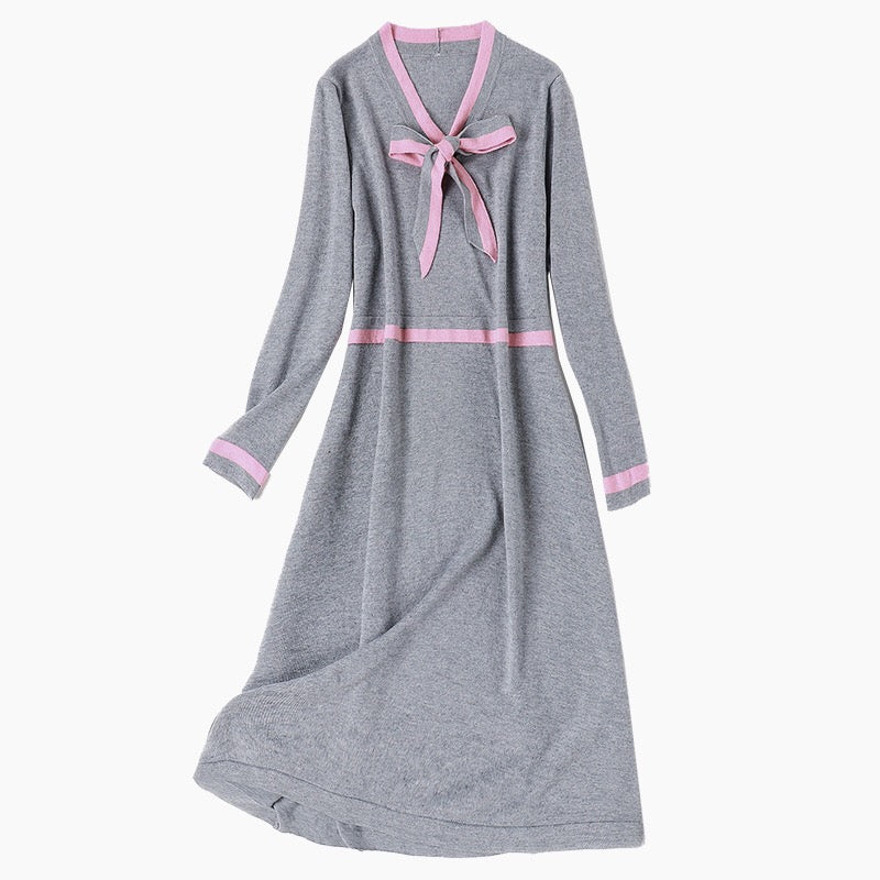 V Neck Sweater Dress W/ Tie