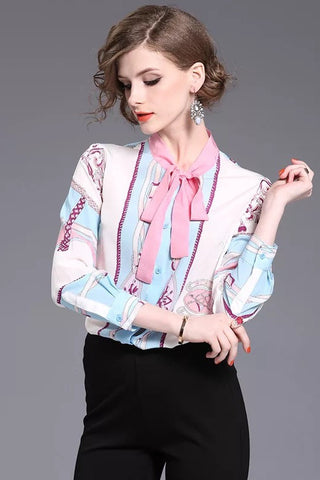 Print Silk Blouse W/ Tie