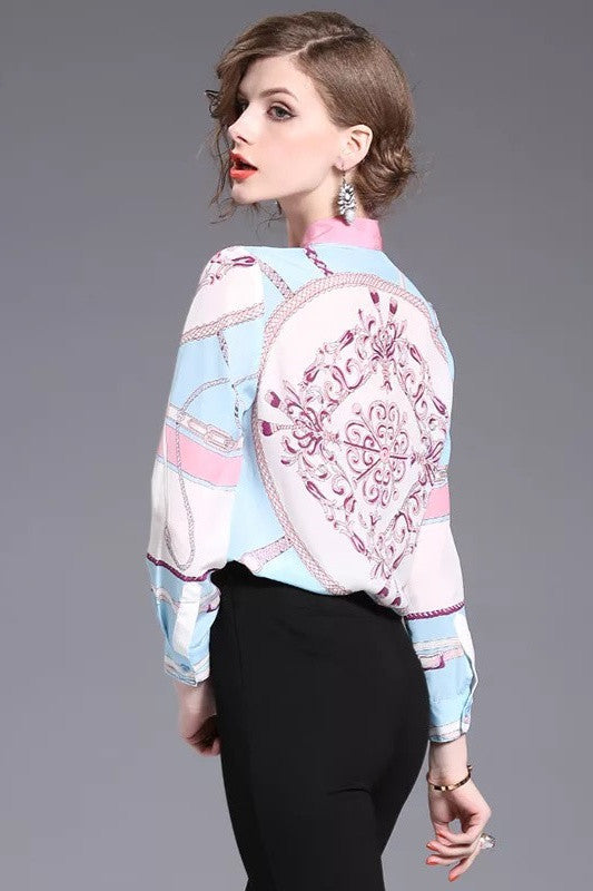 Print Silk Blouse W/ Tie
