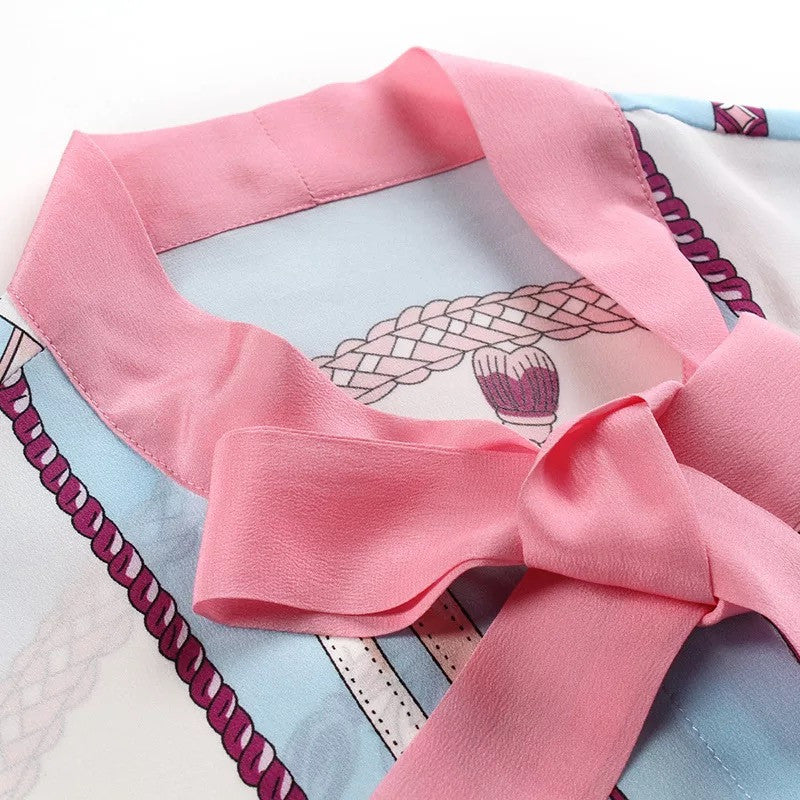 Print Silk Blouse W/ Tie