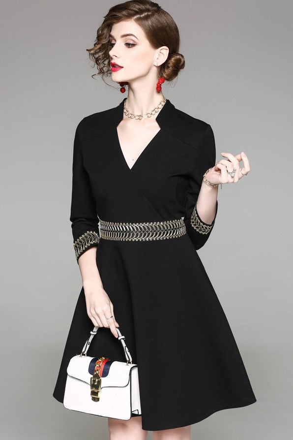 Black Dress W/ Gold Embroidery