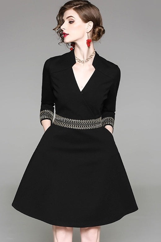 Black Dress W/ Gold Embroidery